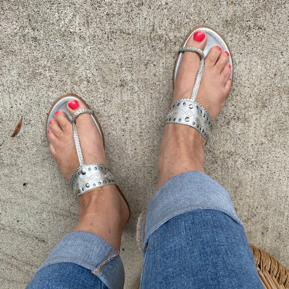 Banana Republic Western Flats Silver Thong Toe Ring Sandals Vintage 90s Size 10 - Picture 10 of 15